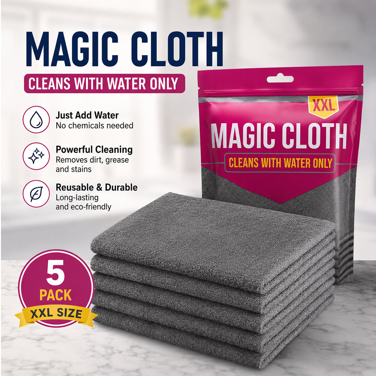 Magic Microfiber Cleaning Cloth (5-Pack)