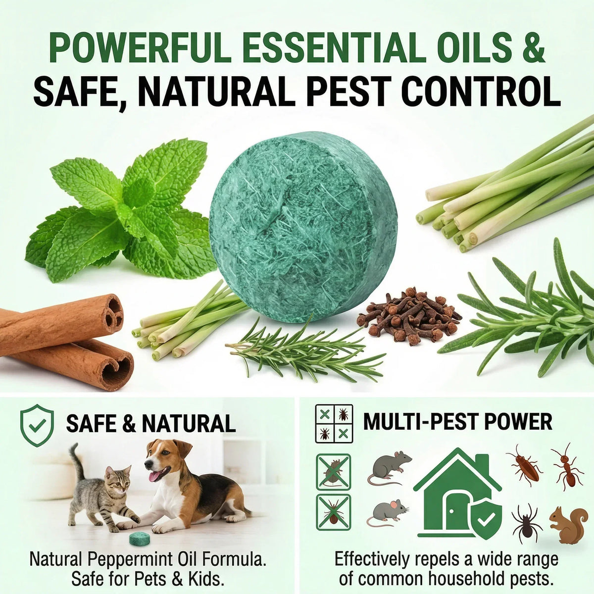 🟢 Natural Peppermint Rodent Repellent Tablets – 10 Pack