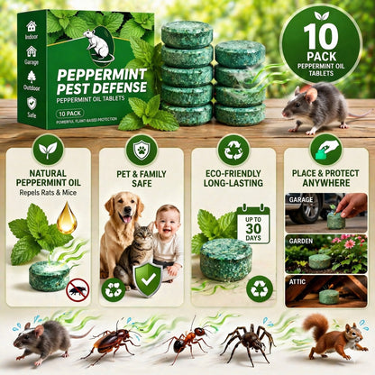 🟢 Natural Peppermint Rodent Repellent Tablets – 10 Pack