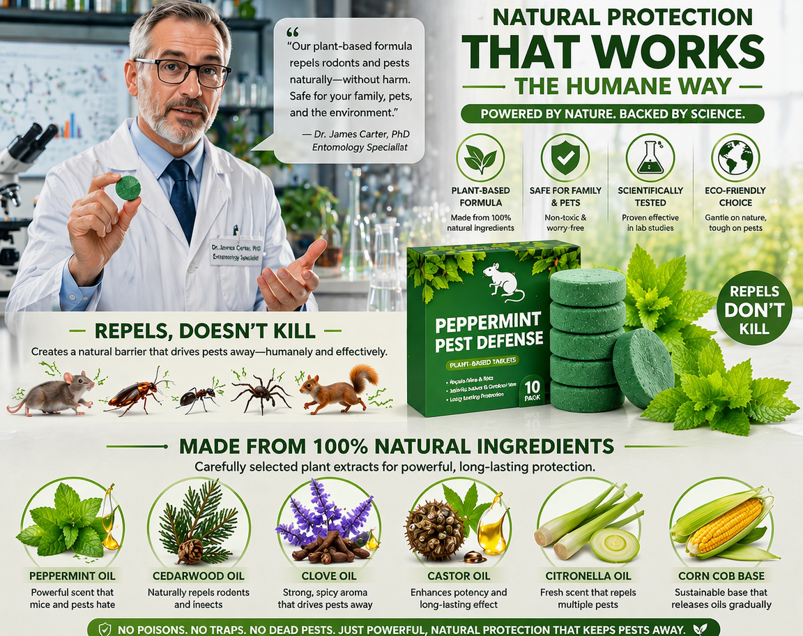 🟢 Natural Peppermint Rodent Repellent Tablets – 10 Pack