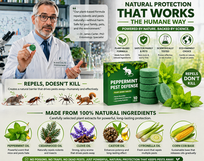 🟢 Natural Peppermint Rodent Repellent Tablets – 10 Pack