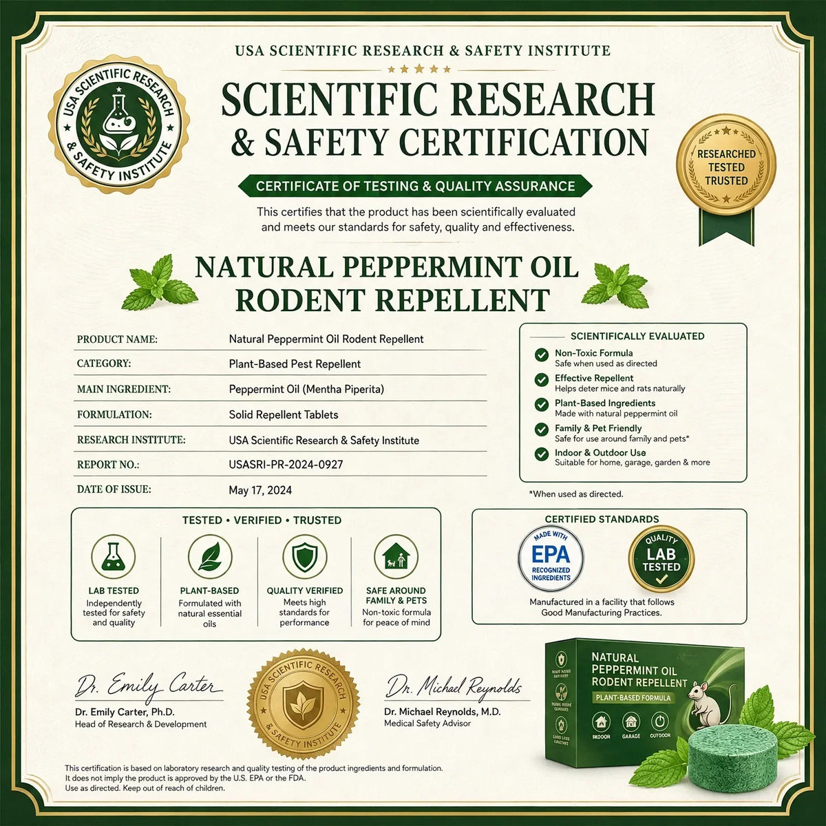 🟢 Natural Peppermint Rodent Repellent Tablets – 10 Pack