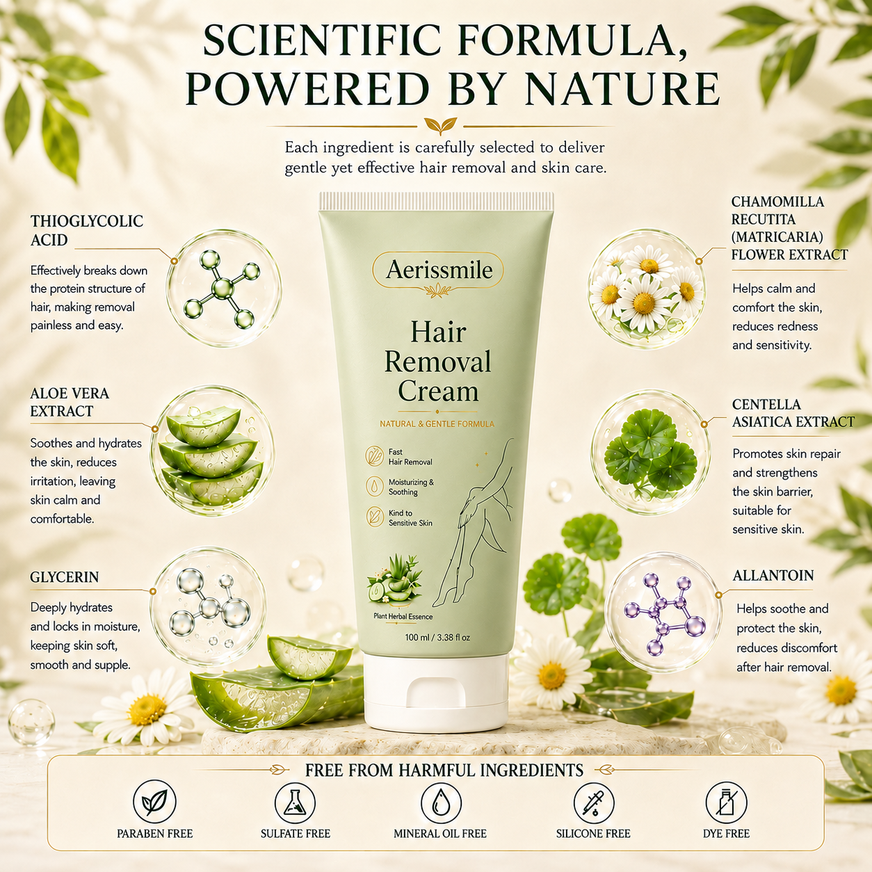 Aerissmile™ Natural Gentle Hair Removal Cream | For Women & Men, Sensitive Skin